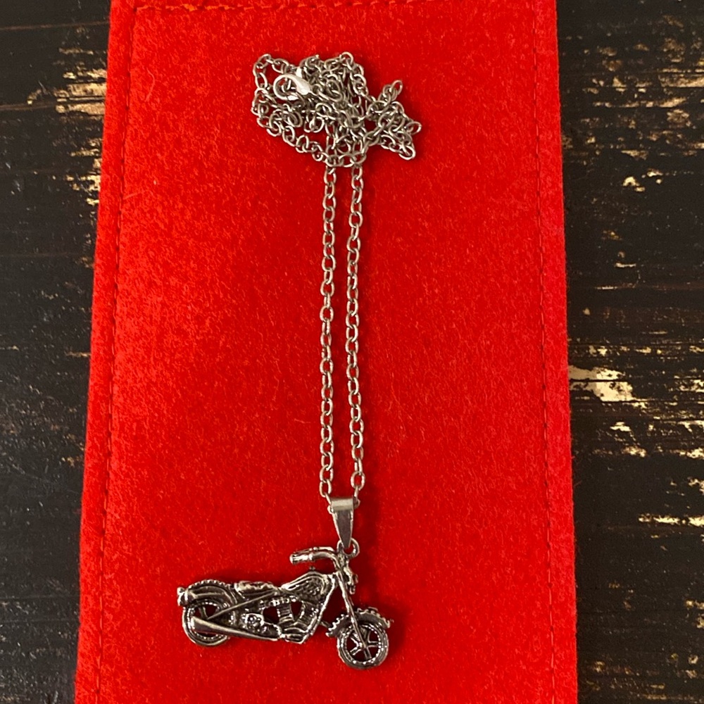 Silver Motorcycle Pendant Necklace